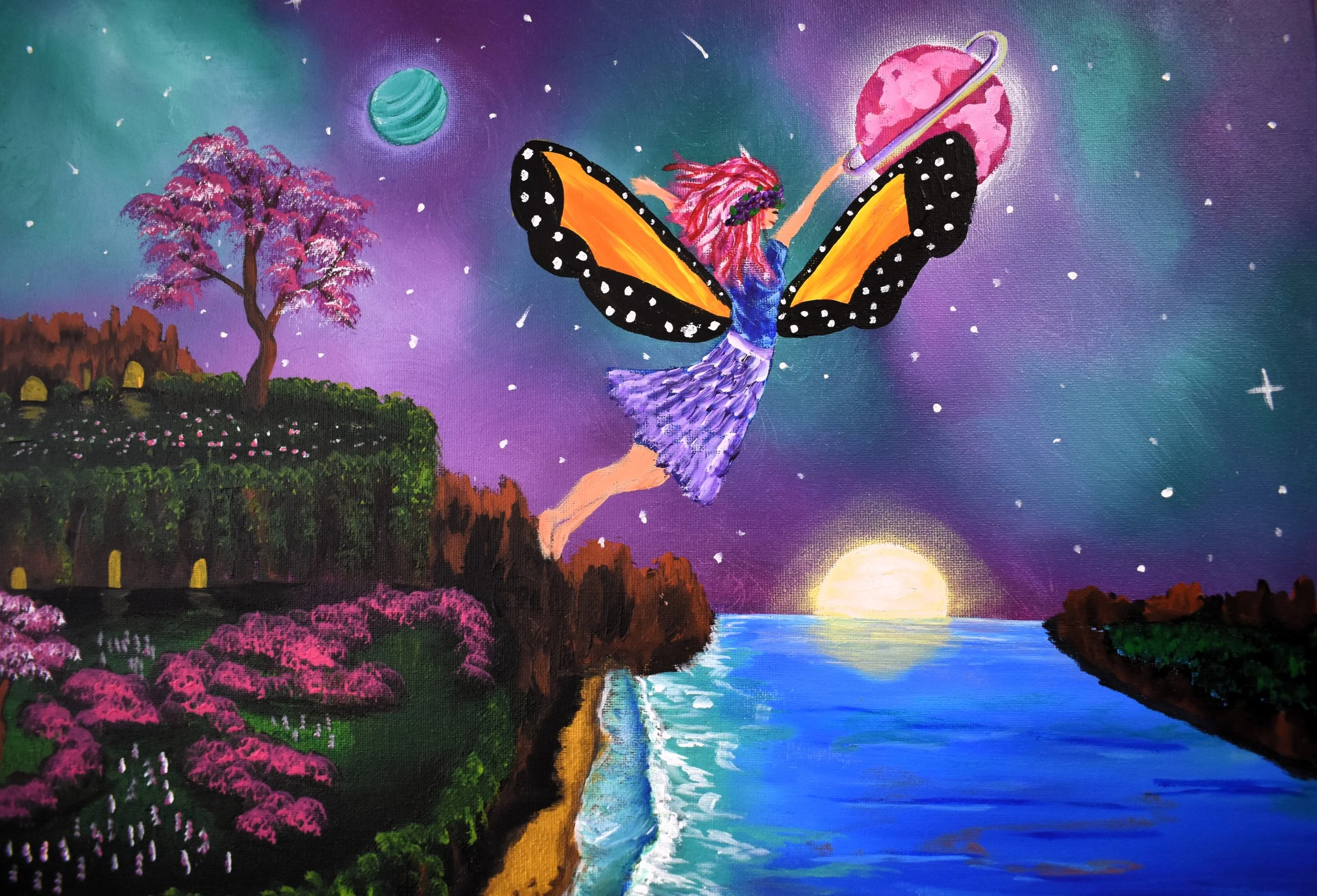 Outer Dreams, 2024, acrylic, wrapped canvas,  16" by 20" by 1/2" inch