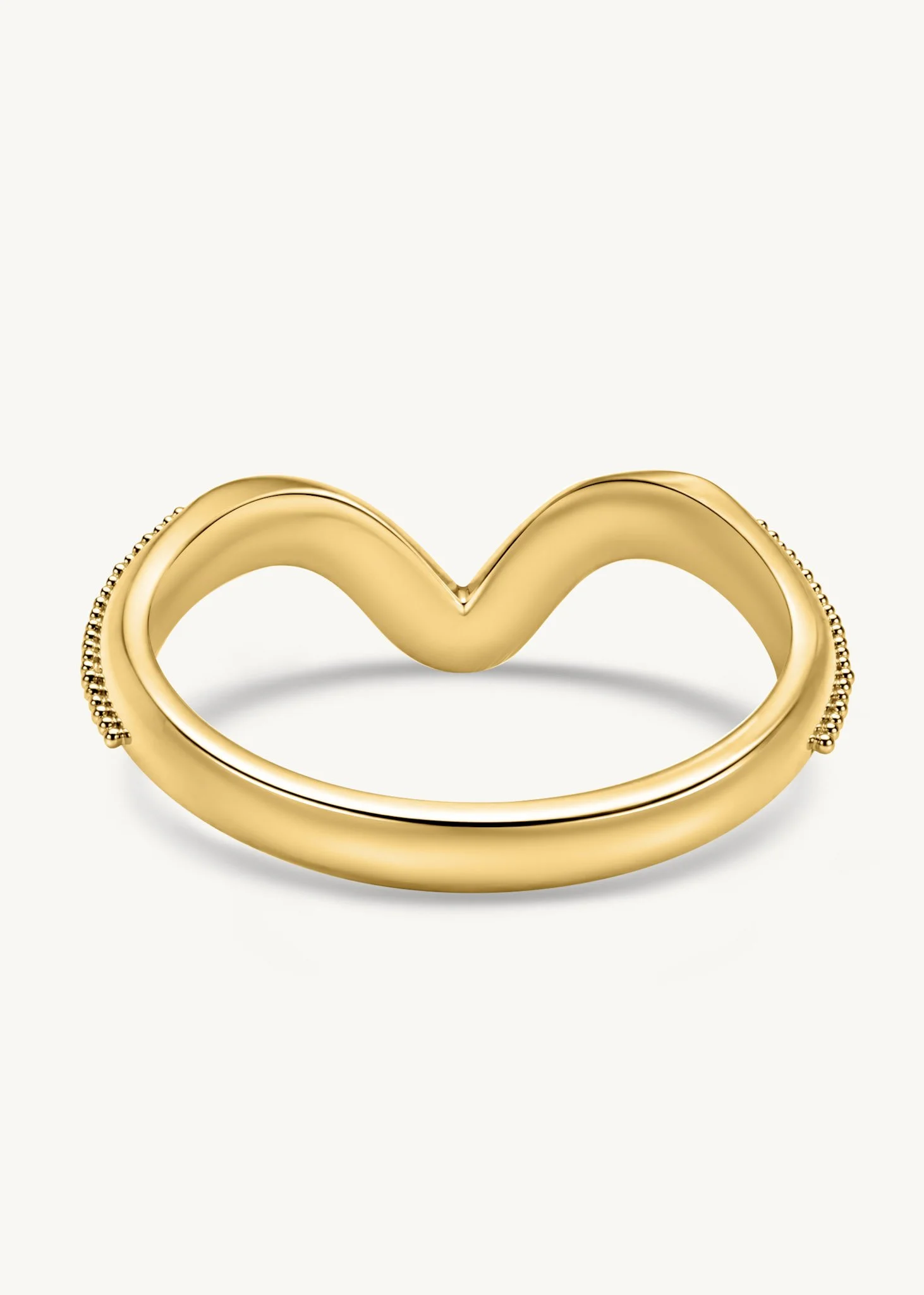 Handmade 18k gold fitted wedding band with sculpted curve and fine granulation by Rings by NK.