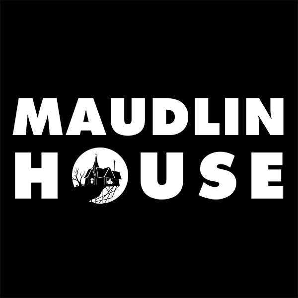 Logo of Maudlin House with white text on a black background and a silhouette of a house within the letter 'O'.