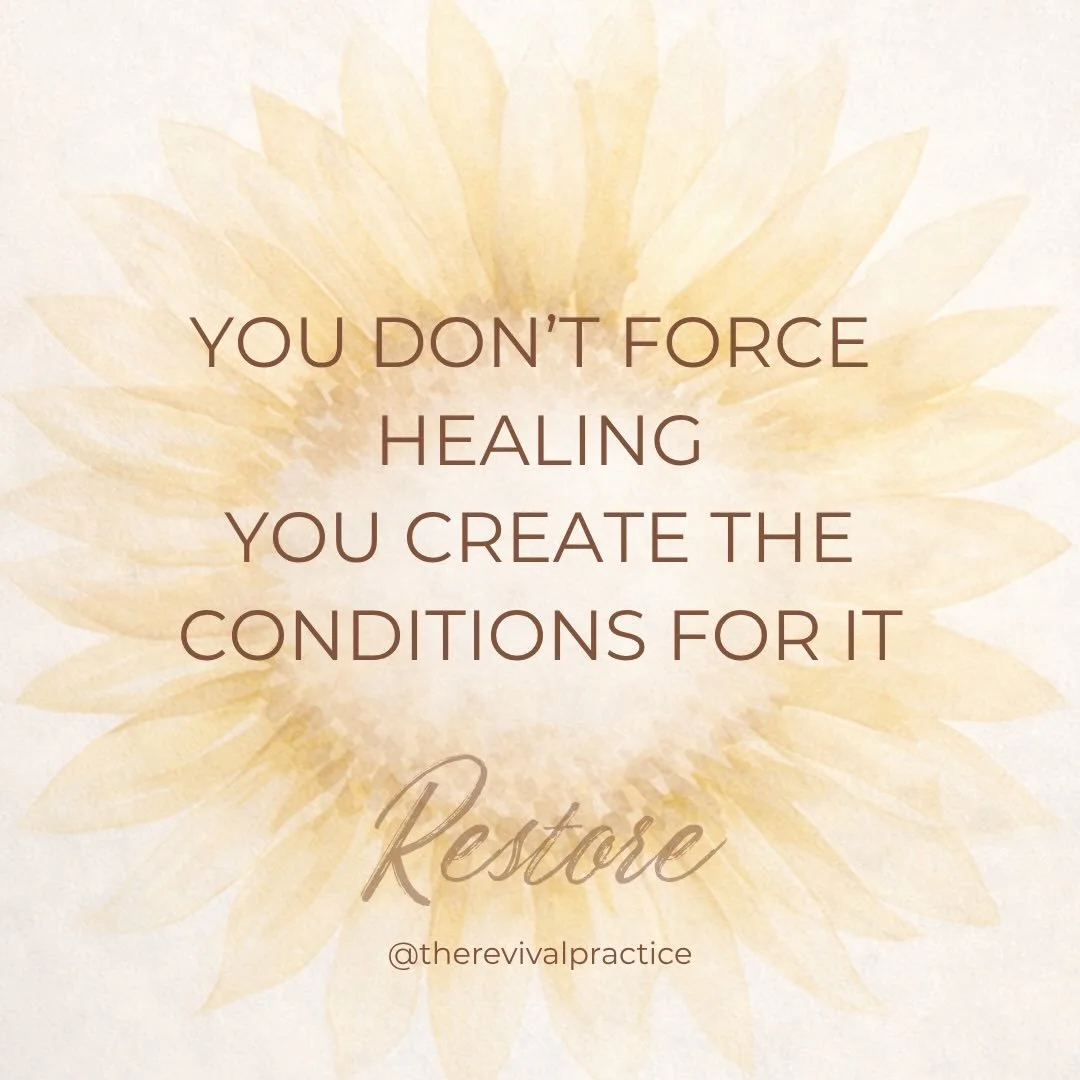 It can feel like there&rsquo;s a lot to &ldquo;fix.&rdquo;

Your thoughts.
Your stress.
Your environment.
Your patterns.

But restoration doesn&rsquo;t happen through pressure.

It happens through conditions.

The body heals best when it feels safe.
