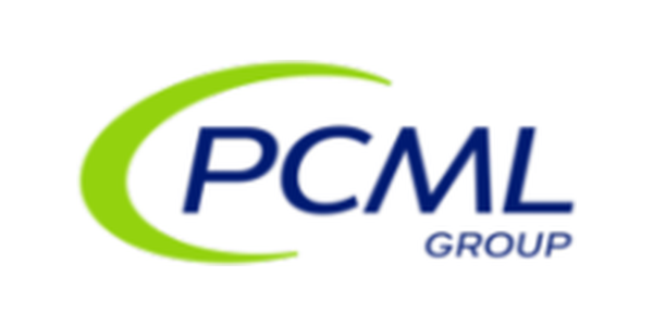 Logo of PCML Group with a green arc and blue text.
