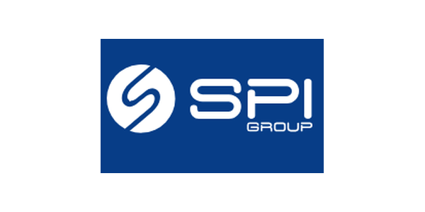 SPI Group logo with a circular emblem next to the text 'SPI Group' on a blue background.