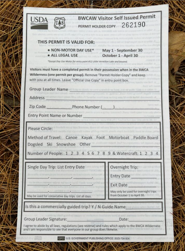 An image of BWCAW self issued permit
