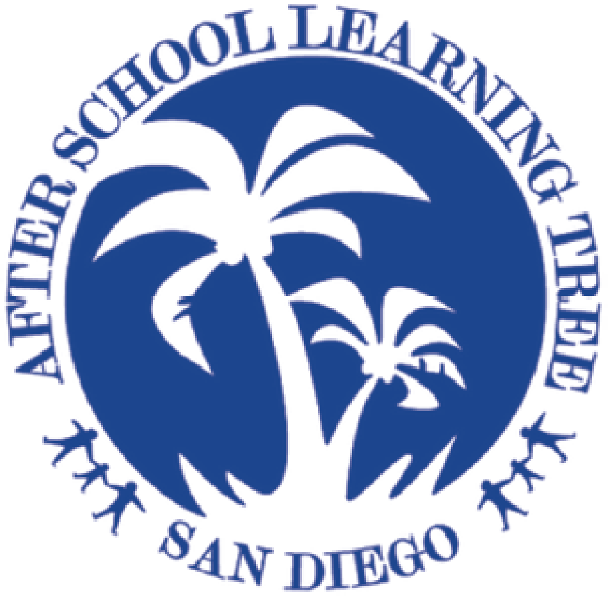 Logo of the After School Learning Tree with two stylized palm trees inside a blue circle, and leaves at the bottom with the text 'After School Learning Tree' curved around the top and 'San Diego' at the bottom.