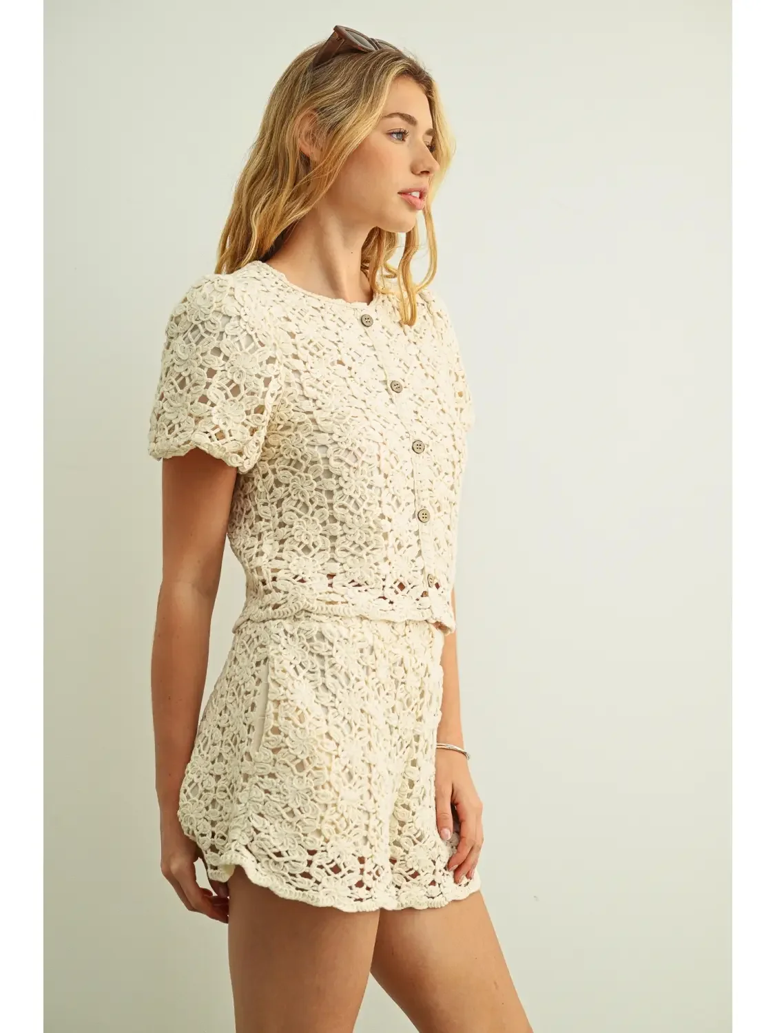 The Palma Crochet Cardigan - Natural (Part of Set)