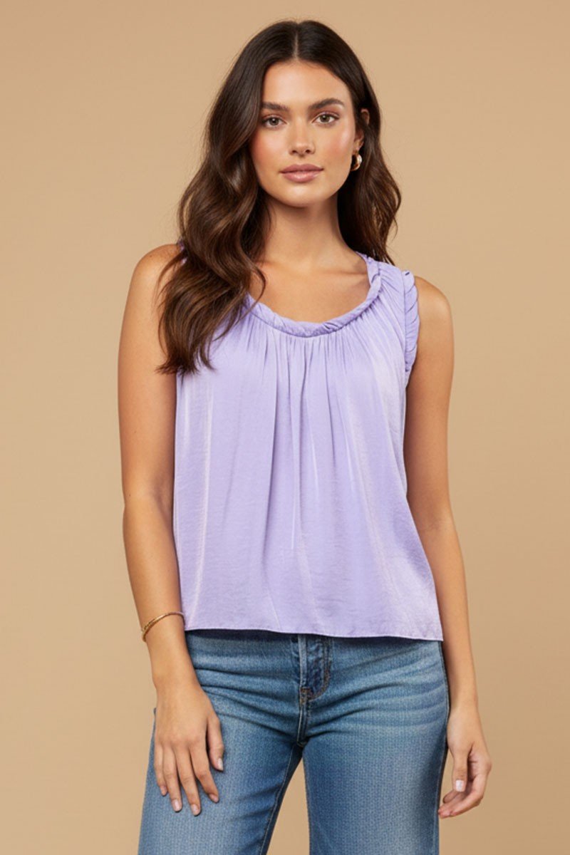 Neck Tank Top With Shirring Detail - English Lavender 1.jpg