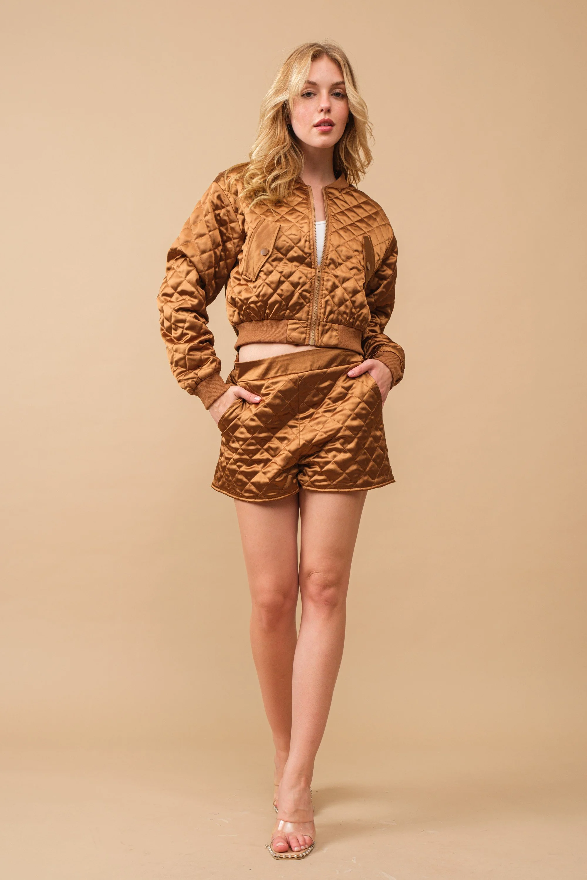The Copper Studio Short Quilted Shorts (Part of Set) - Burnished Copper