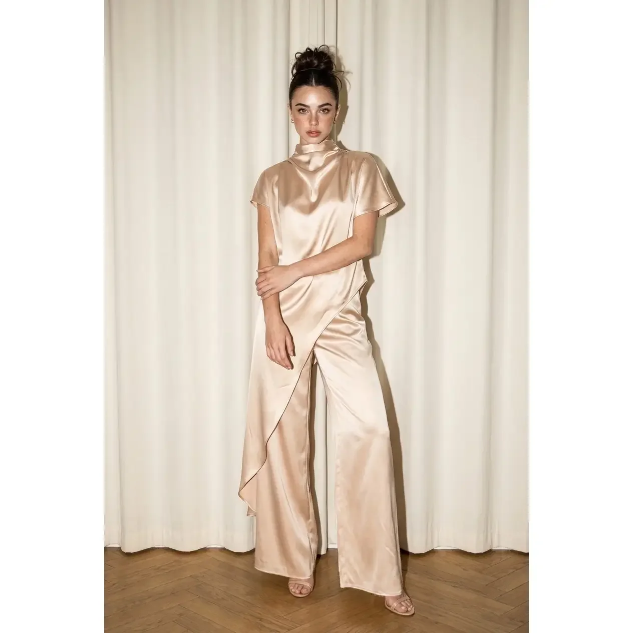 Satin Drape Neck Tunic Set 1.webp