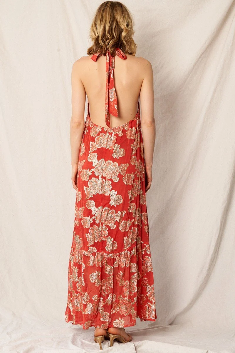 Halter Neck Maxi Dress With Lurex Gold Flowers 12.jpg