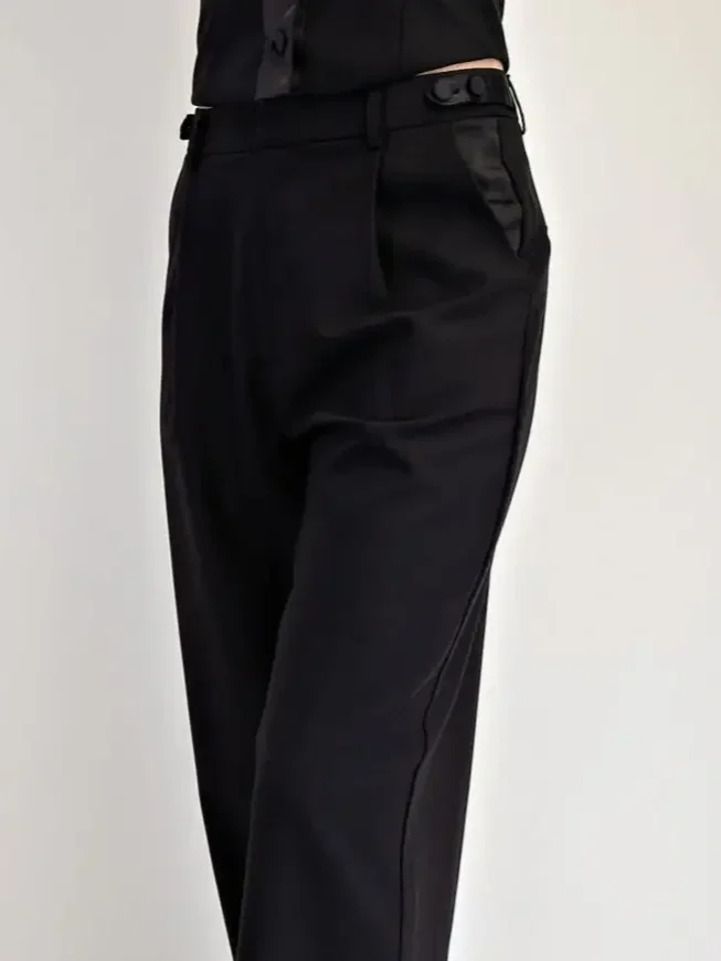 The Mayfair Satin Detail Tux Trouser  - Black Noir