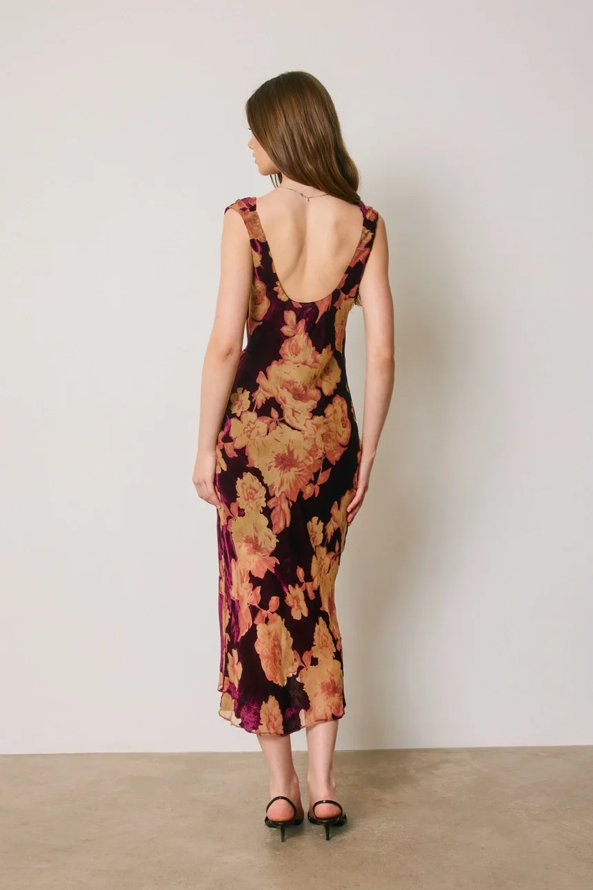 Floral Velvet Burnout Draped Midi Dress 3.webp