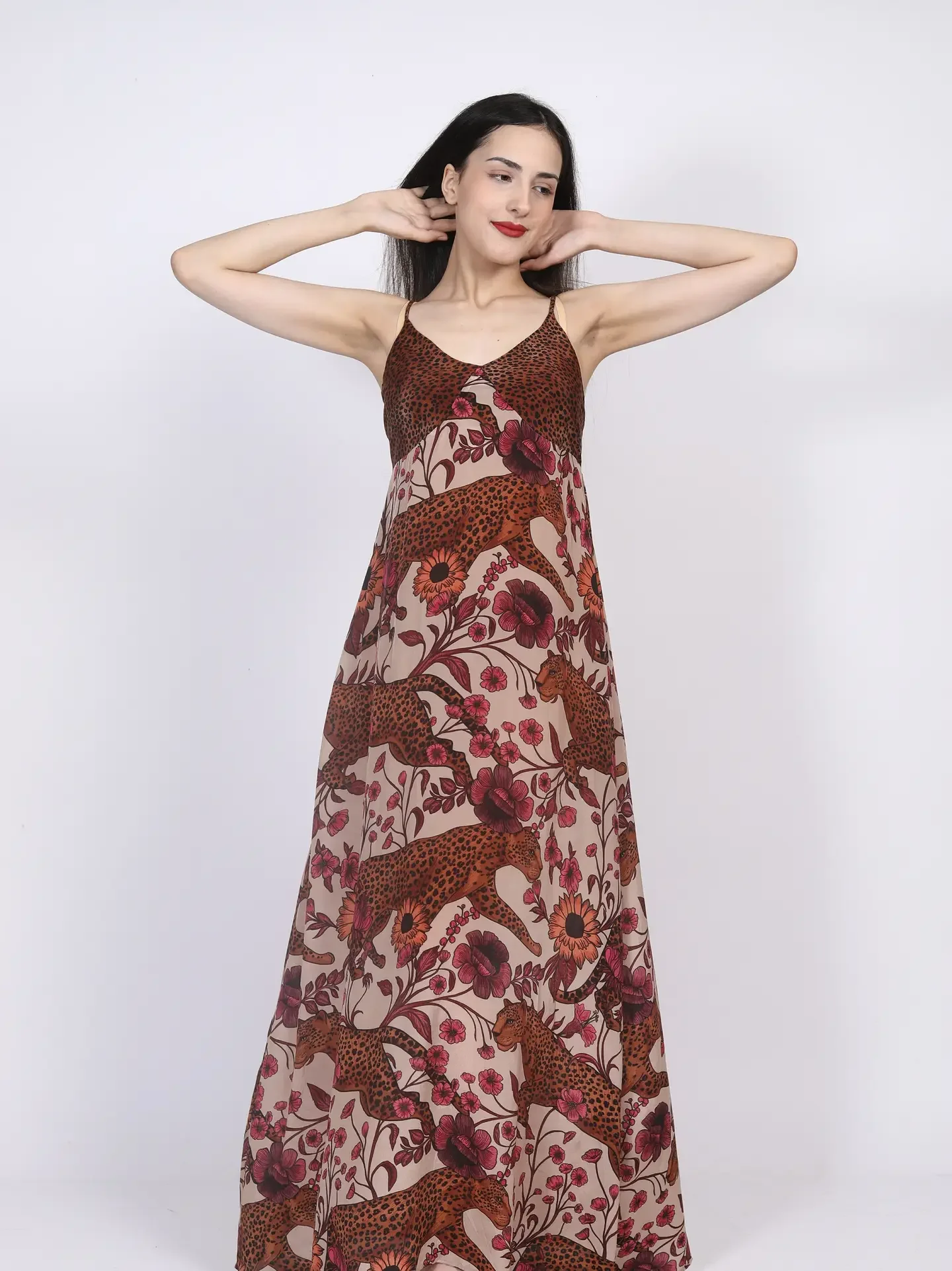 The Safari Gardens Floral Leopard Print Maxi Dress