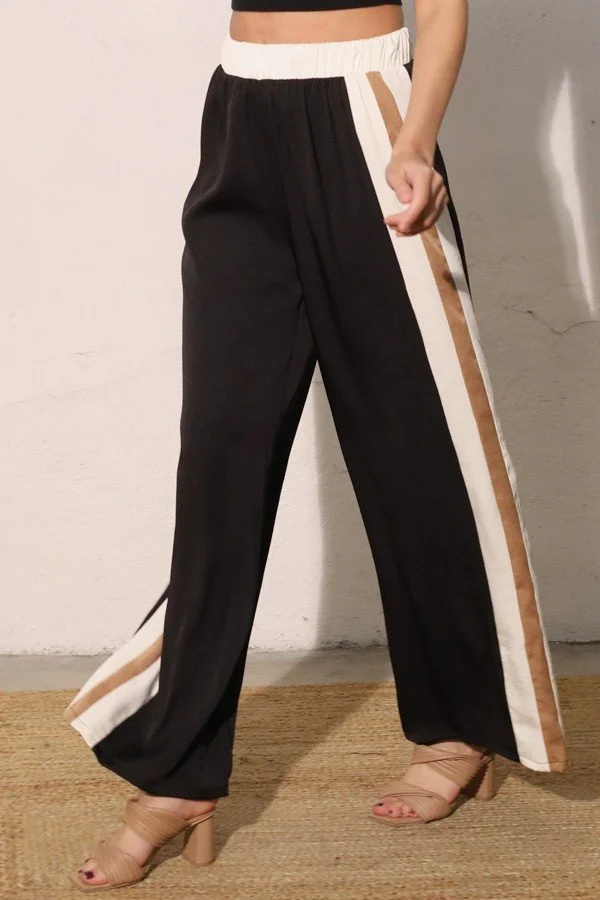 Black nude sport striped poly silk pants 1.jpg