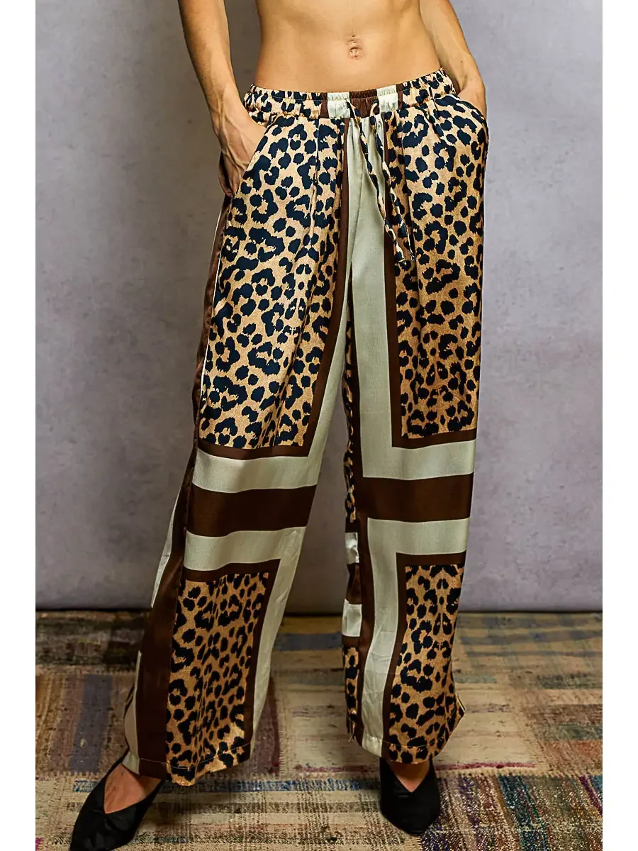 The Serengeti Silky Pant - Black/Tan Print