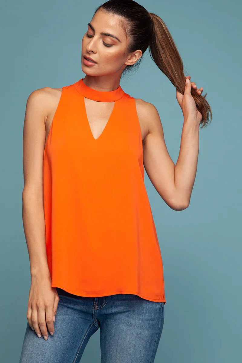 Choker Neck Tank Top - Orange 1.webp