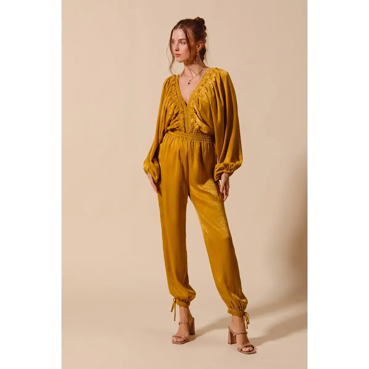 Textured Silky Satin Smocked Jumpsuit  1.webp