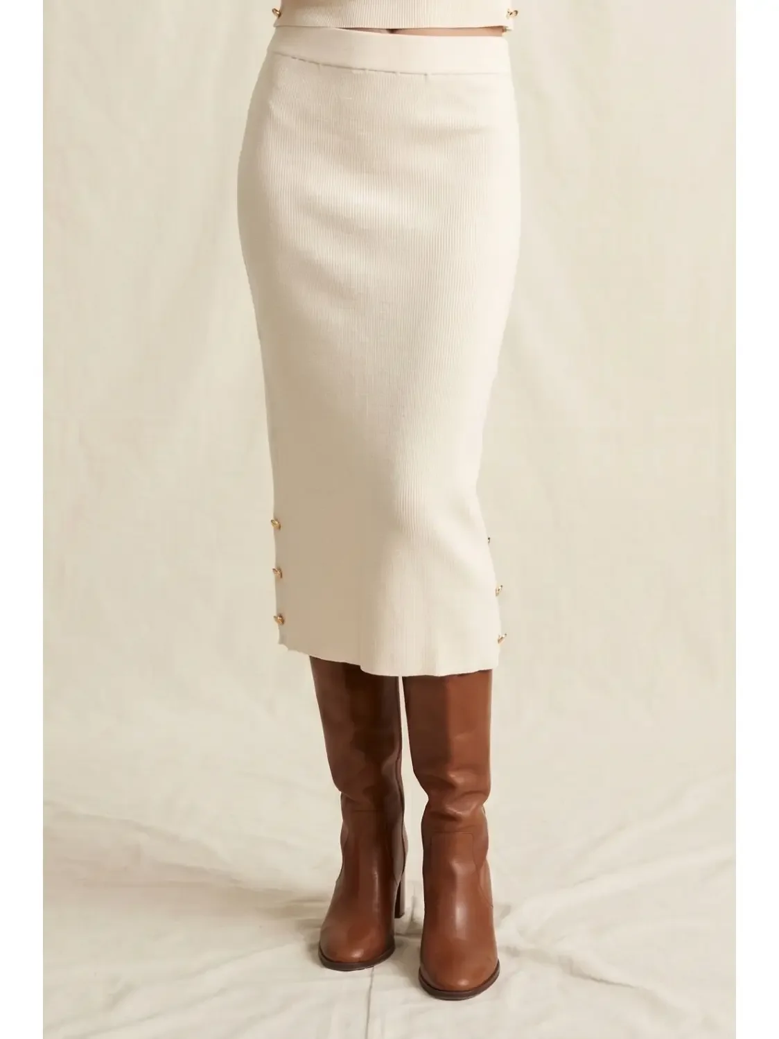 The St. Moritz Skirt with Button Accents - Ivory - Part of Set