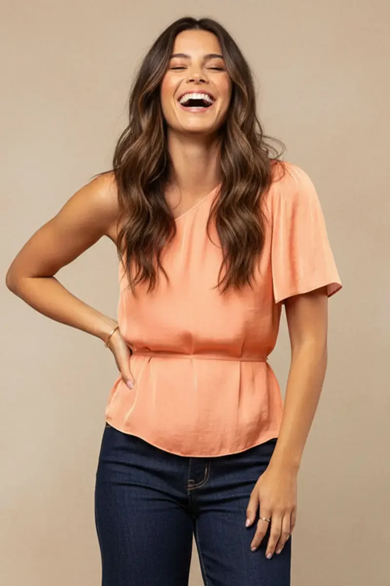 The Seville One Shoulder Blouse - Sunset Glow