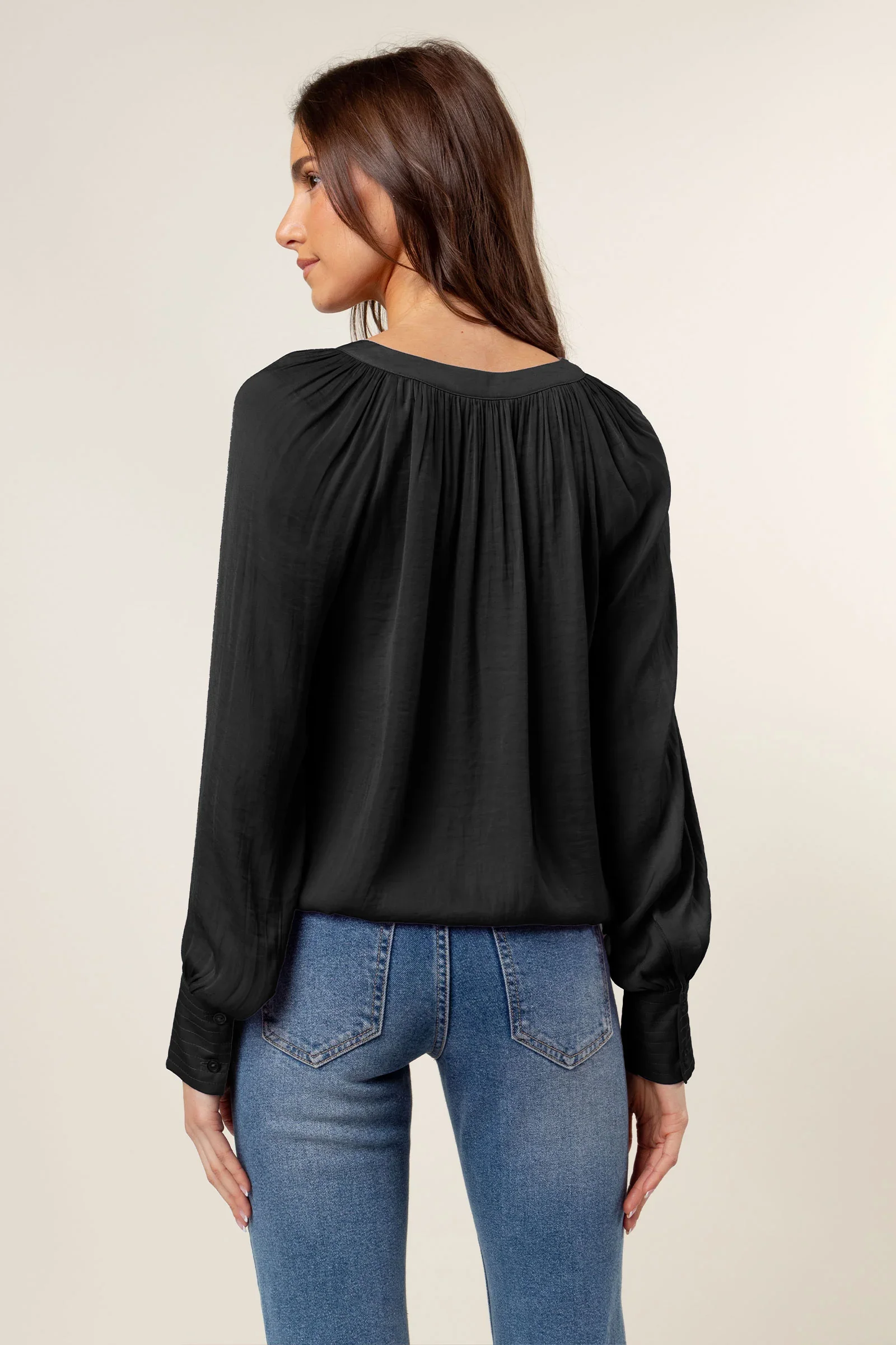 Billowy Gathered V-neck Blouse 12.webp