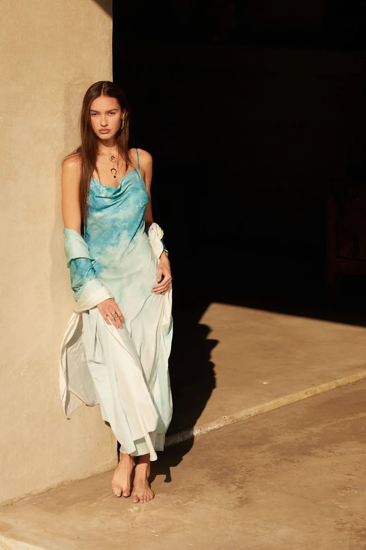 The Sea Spell Maxi Dress in Aqua Tie Dye
