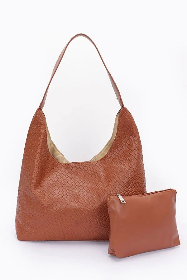 The Essential Weave Shoulder Bag - Sun Baked Tan Faux Leather