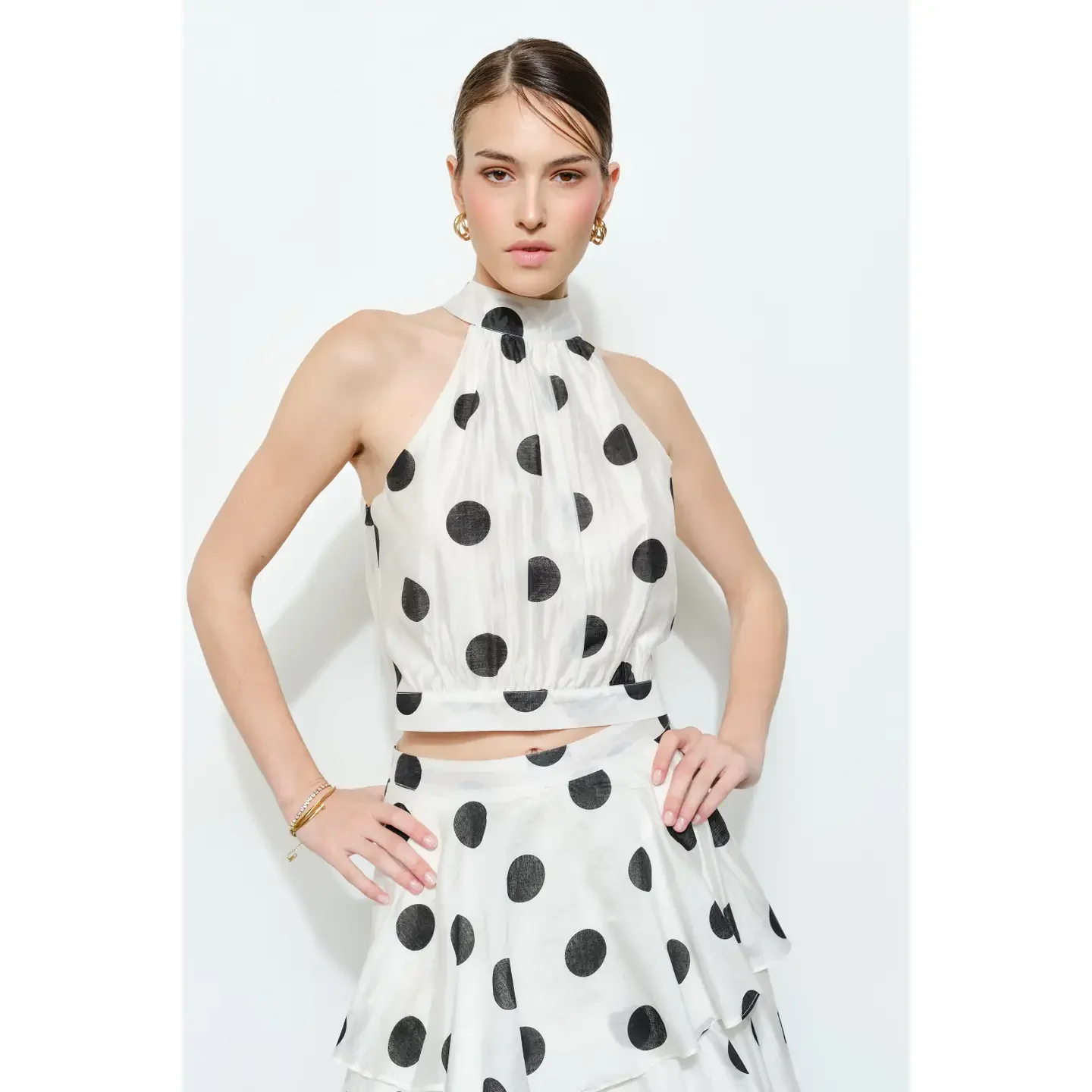 The Riviera Flirt Top - White/Black Polka Dot
