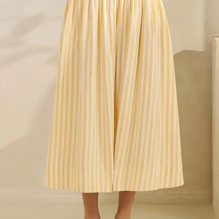 Striped Sunshine Midi Skirt - Yellow/White