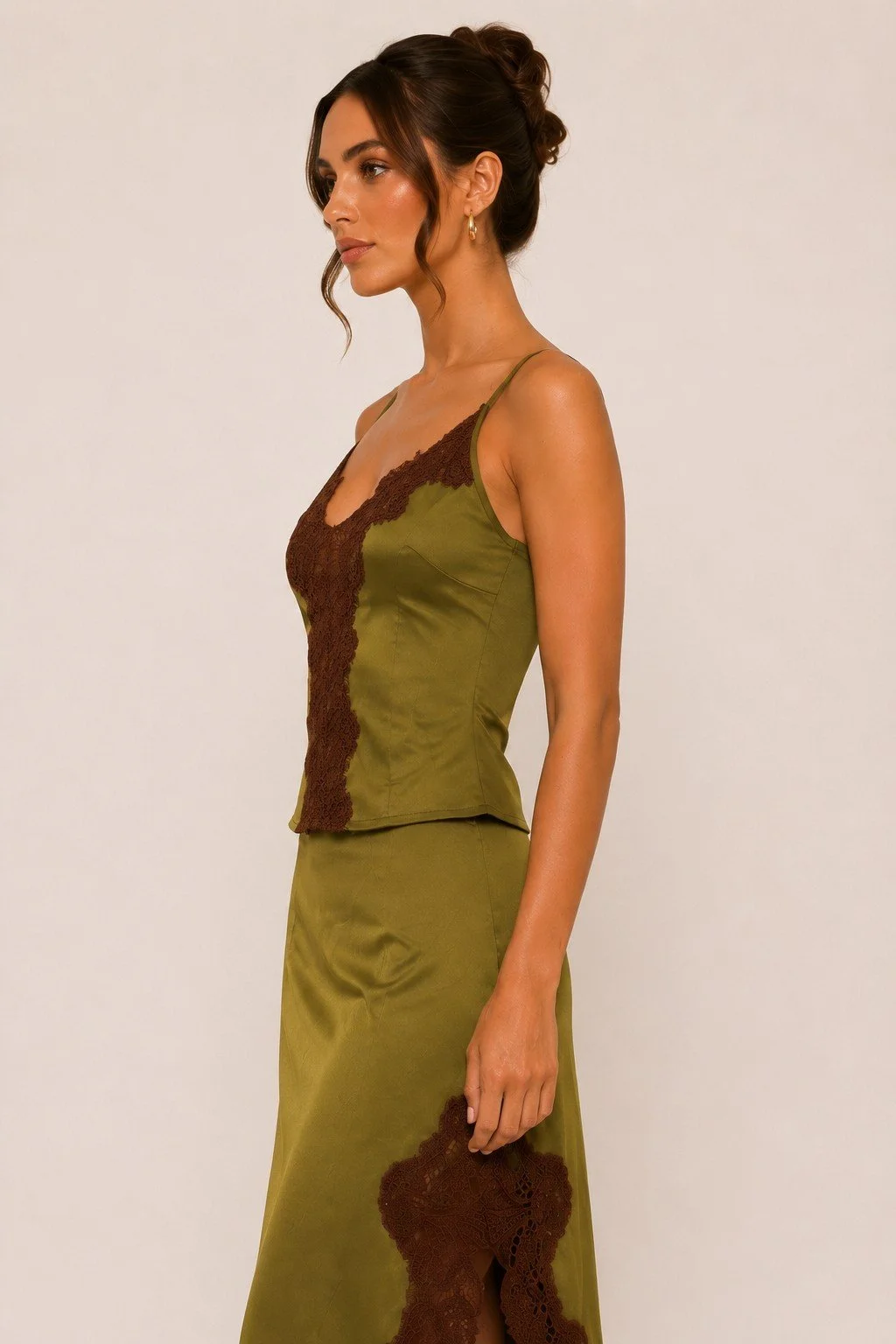 Olive Lace Trim Satin Top 2.jpg
