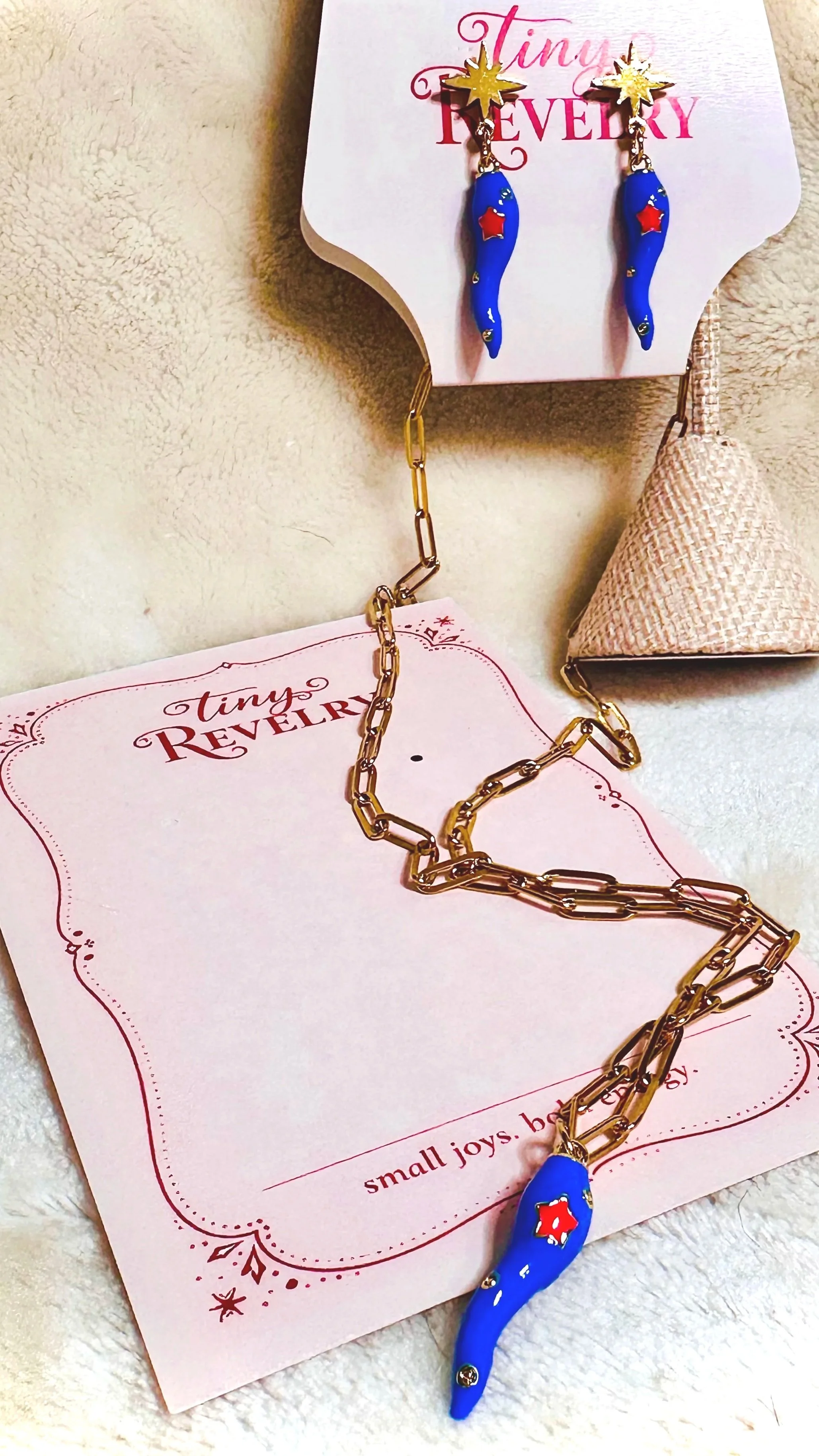 Tiny Revelry Cornicello Earrings & Pendant  Necklace Set