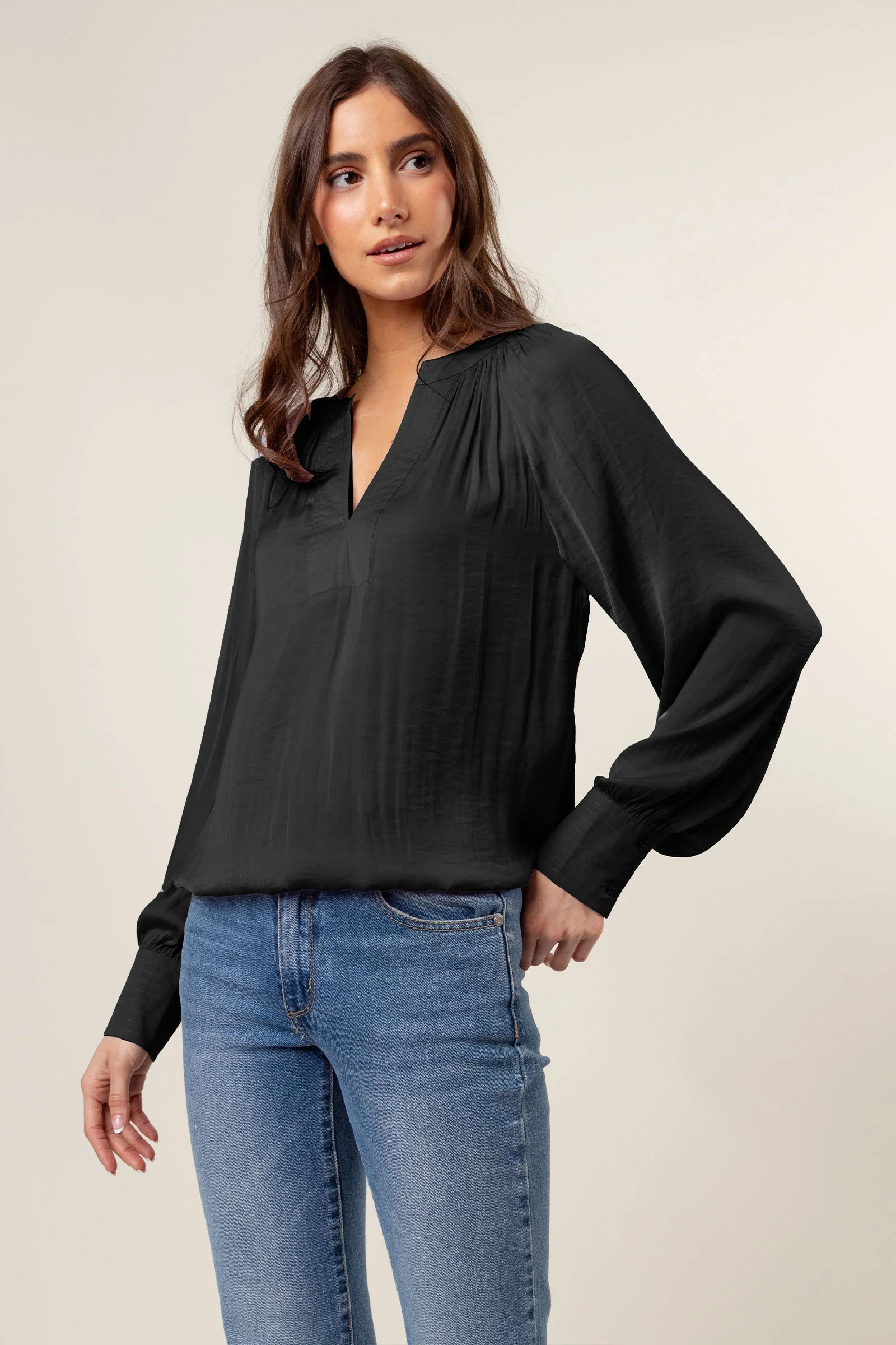 Billowy Gathered V-neck Blouse 1.webp