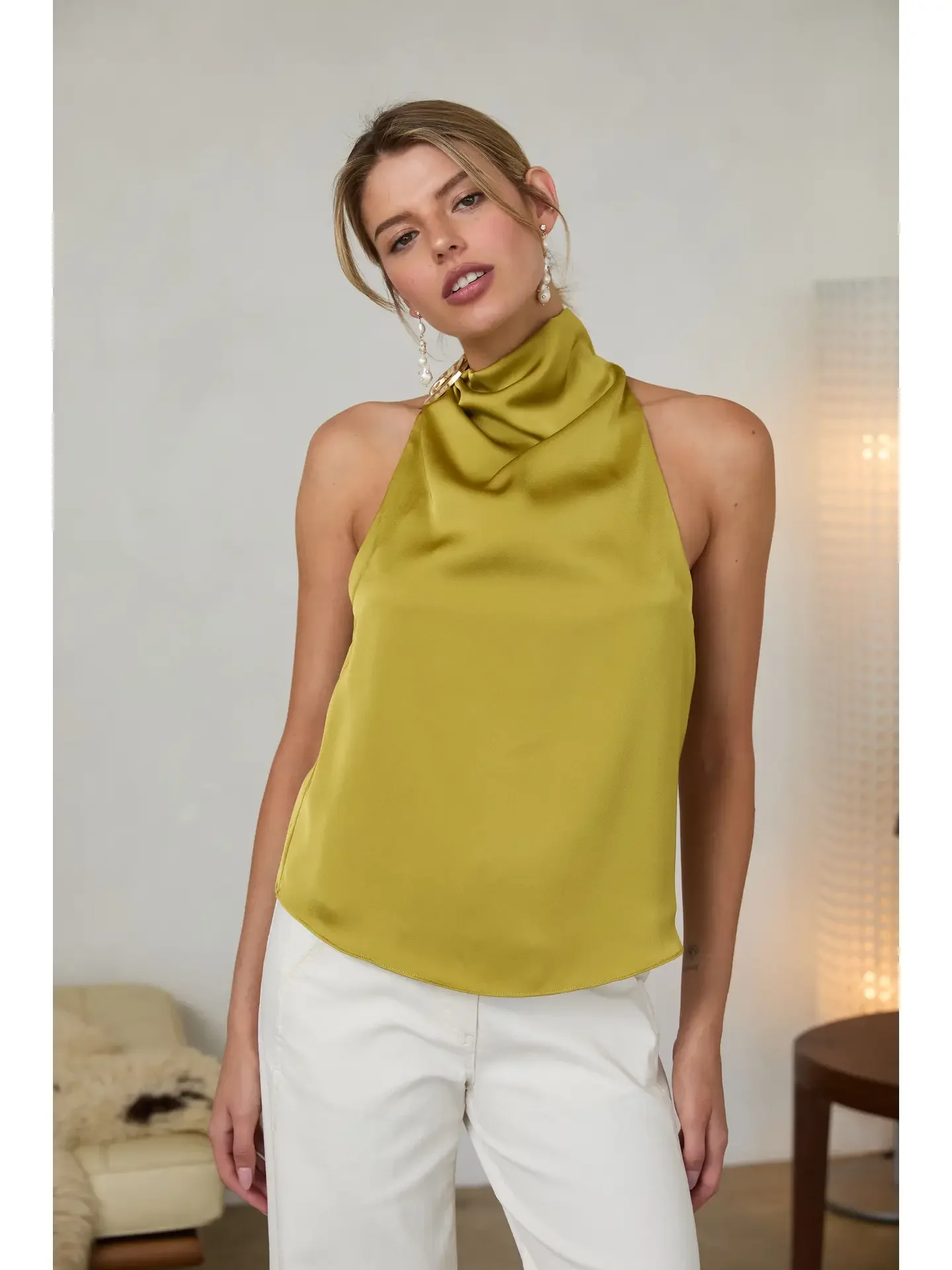 The Bodrum Halter Top - Chartreuse