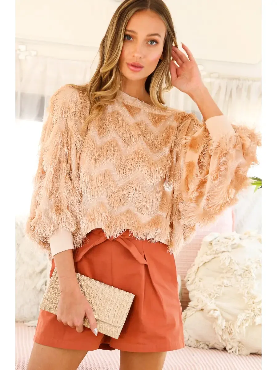 The Desert Dusk Fringe Top - Taupe