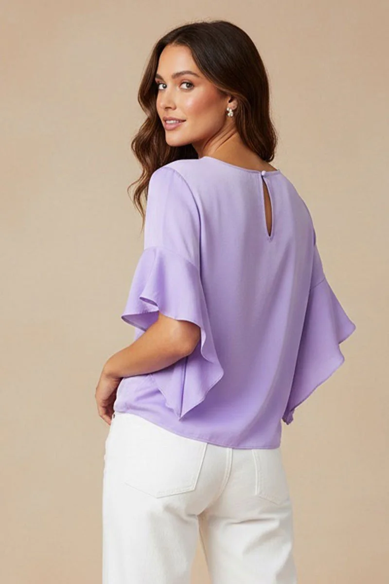 Bell Sleeve Round Neck Blouse English Lavender 12.jpg