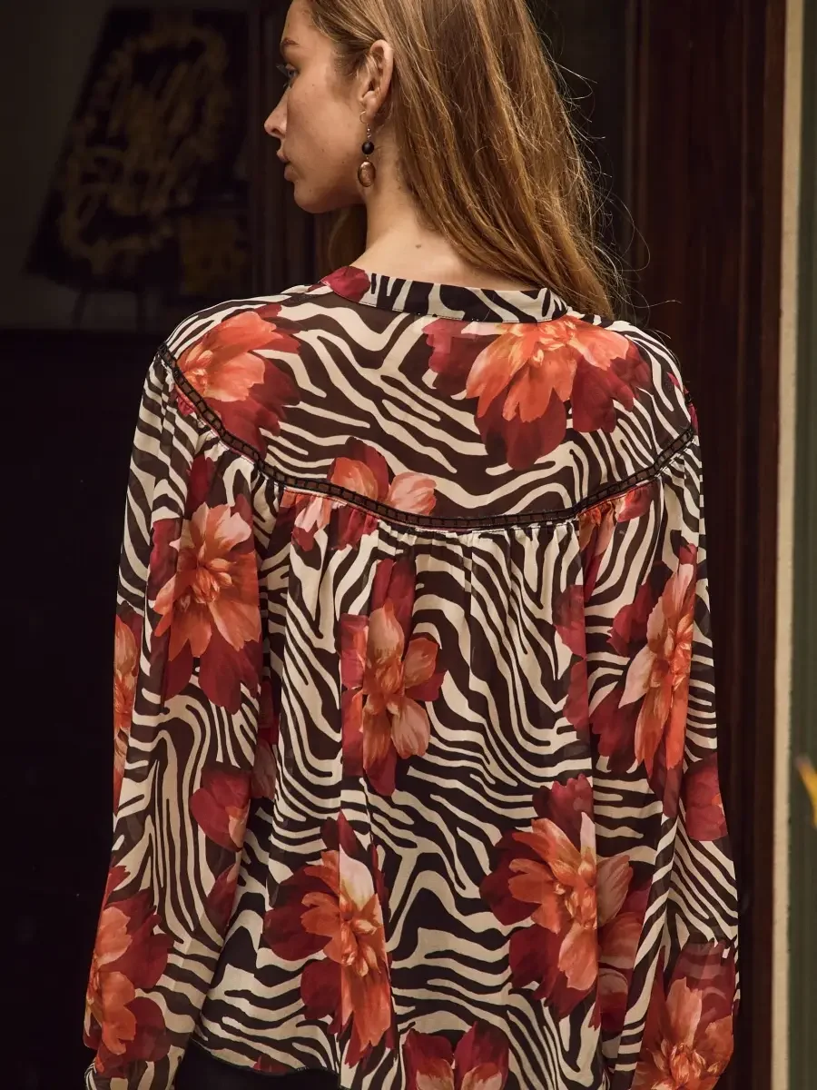 Sheer Floral and Zebra Mixed Print Blouse 1.webp