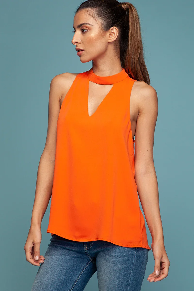 Choker Neck Tank Top - Orange 12.webp