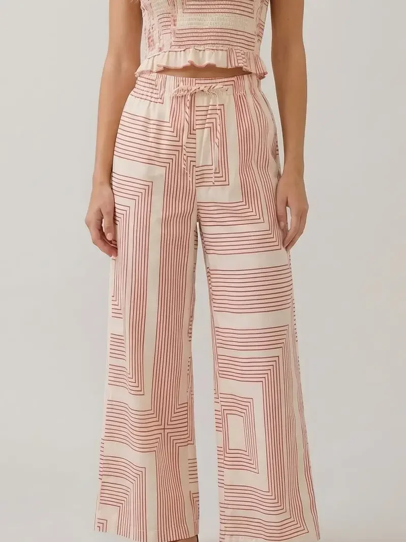 The Riad Lines Pant - Ivory/Red Pattern
