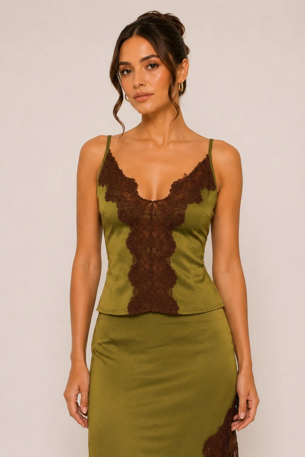 Olive Lace Trim Satin Top.jpg