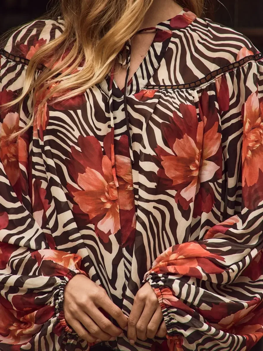 Sheer Floral and Zebra Mixed Print Blouse 2.webp