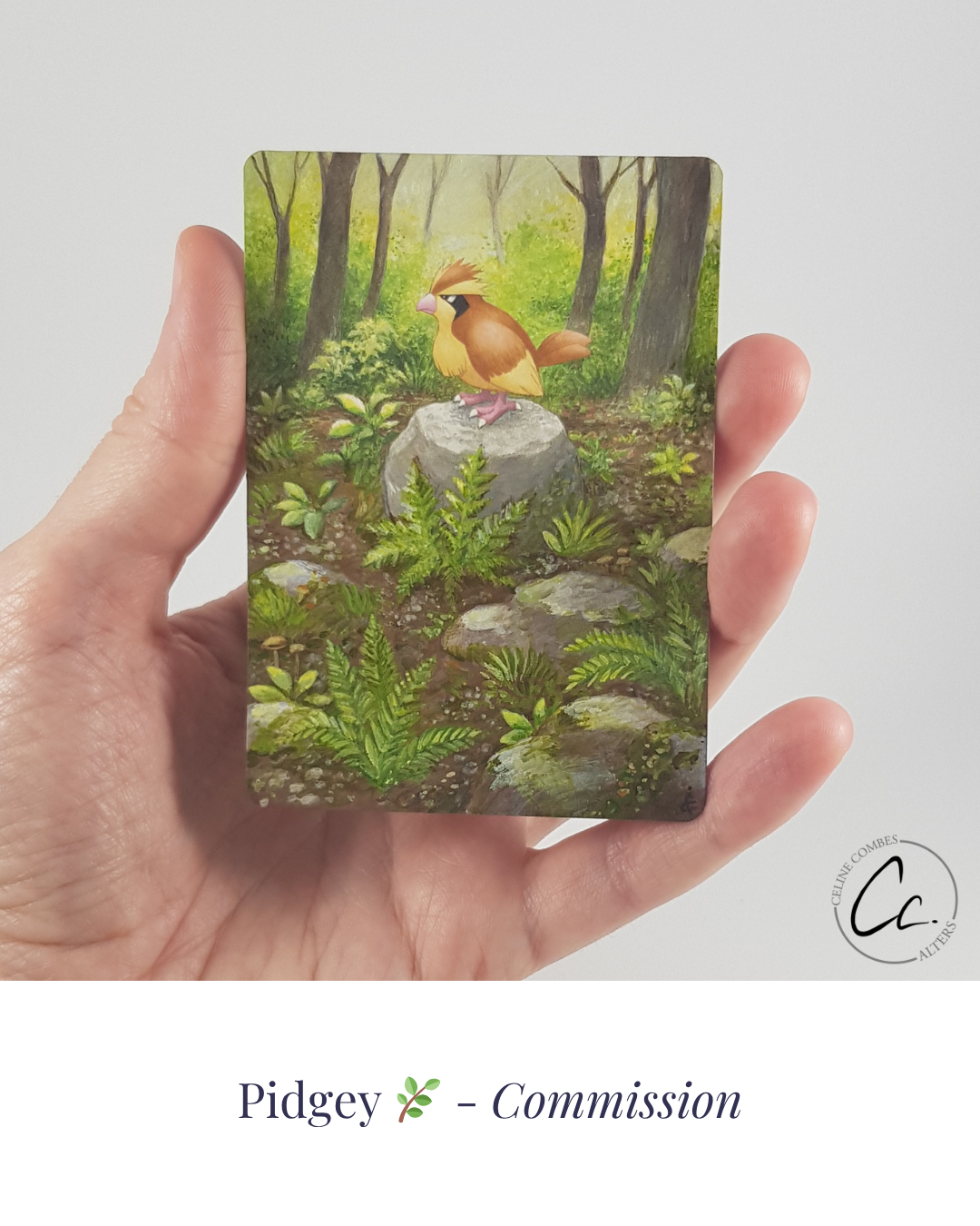 Pidgey card alter — Roucool
Hand painted acrylic · commission available