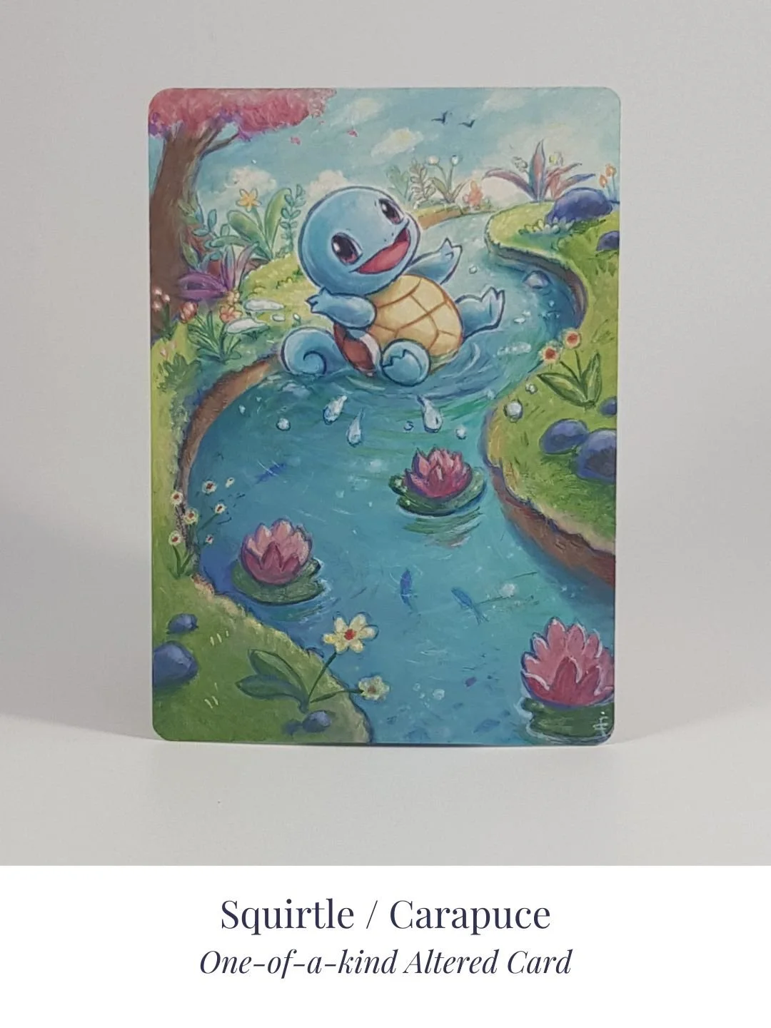 Squirtle card alter — Carapuce
Hand painted acrylic · commission available