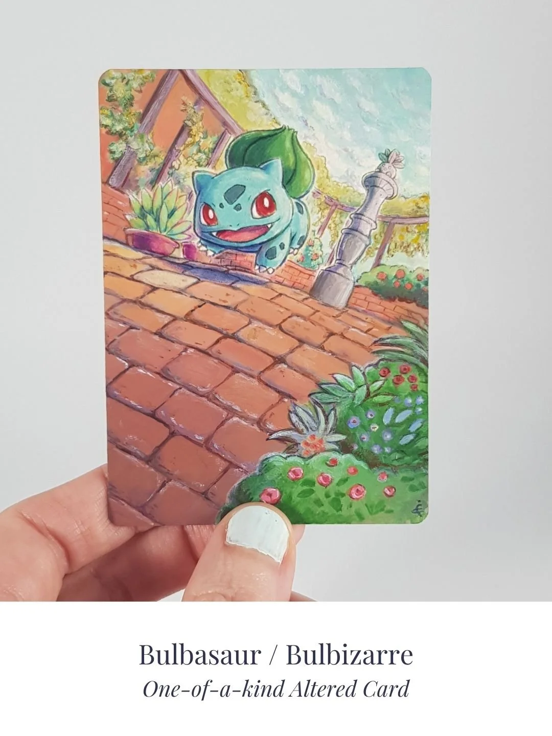 Bulbasaur card alter — Bulbizarre
Hand painted acrylic · commission available