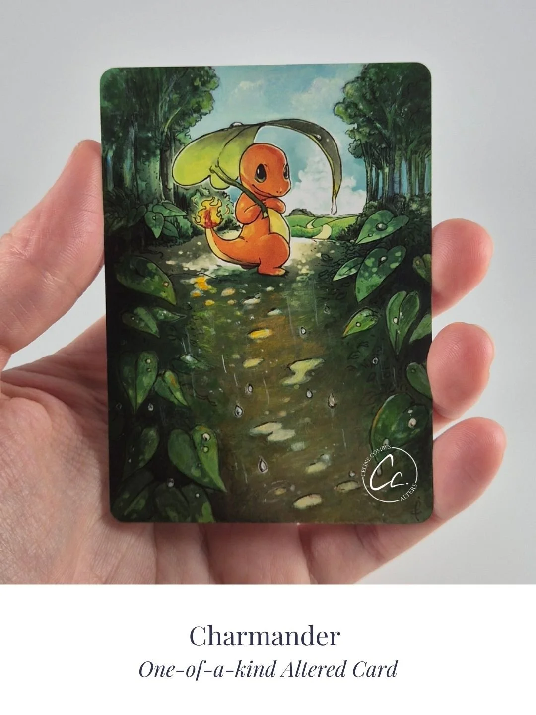 Altered Charmander Pokémon card, hand-painted with acrylic paint