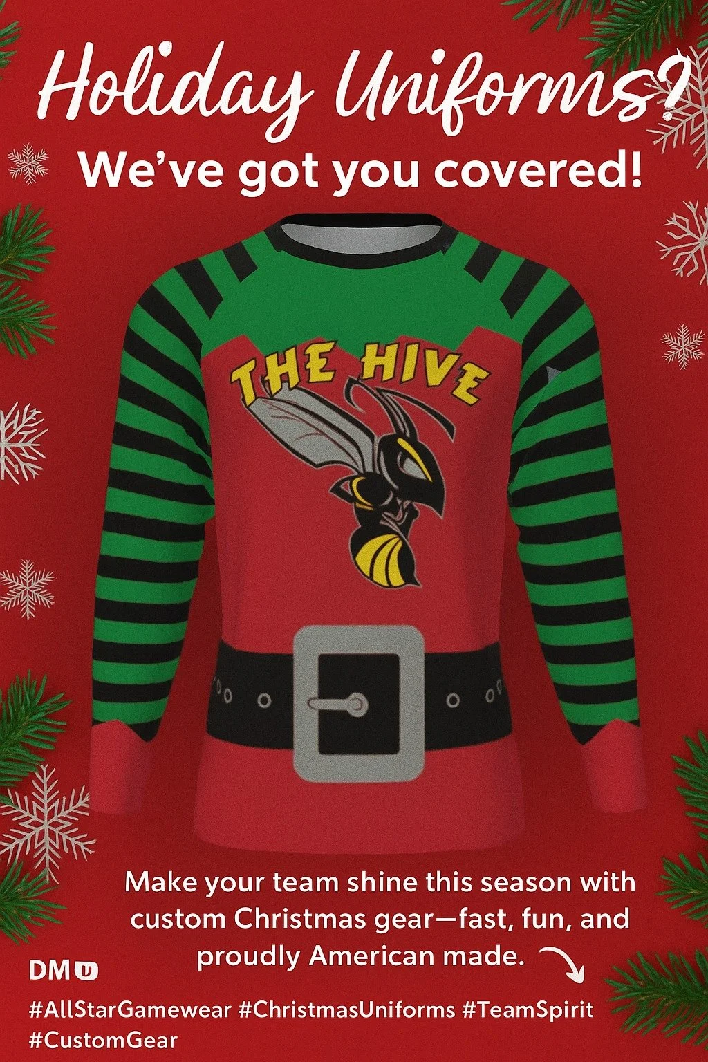 🎄 Holiday Uniforms? We&rsquo;ve got you covered! 🎅
Make your team shine this season with custom Christmas gear &mdash; fast, fun, and proudly American made. 🇺🇸✨

📩 DM us today &mdash; we even reply on weekends!

#AllStarGamewear #ChristmasUnifor