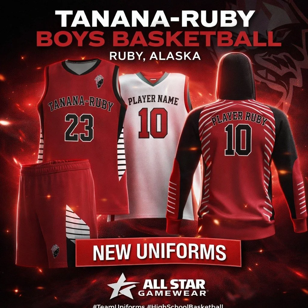 🏀 Fresh Look for Tanana-Ruby Boys Basketball &ndash; Ruby, Alaska 🏀

We were proud to design and produce this custom basketball package for Tanana-Ruby High School &mdash; featuring game jerseys, matching shorts, and team hoodies built for performa