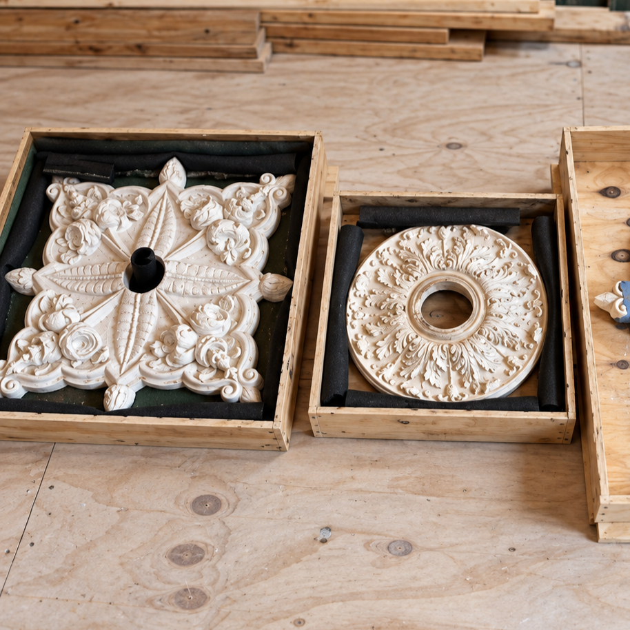 Original plasterwork salvaged during construction for possible reuse.