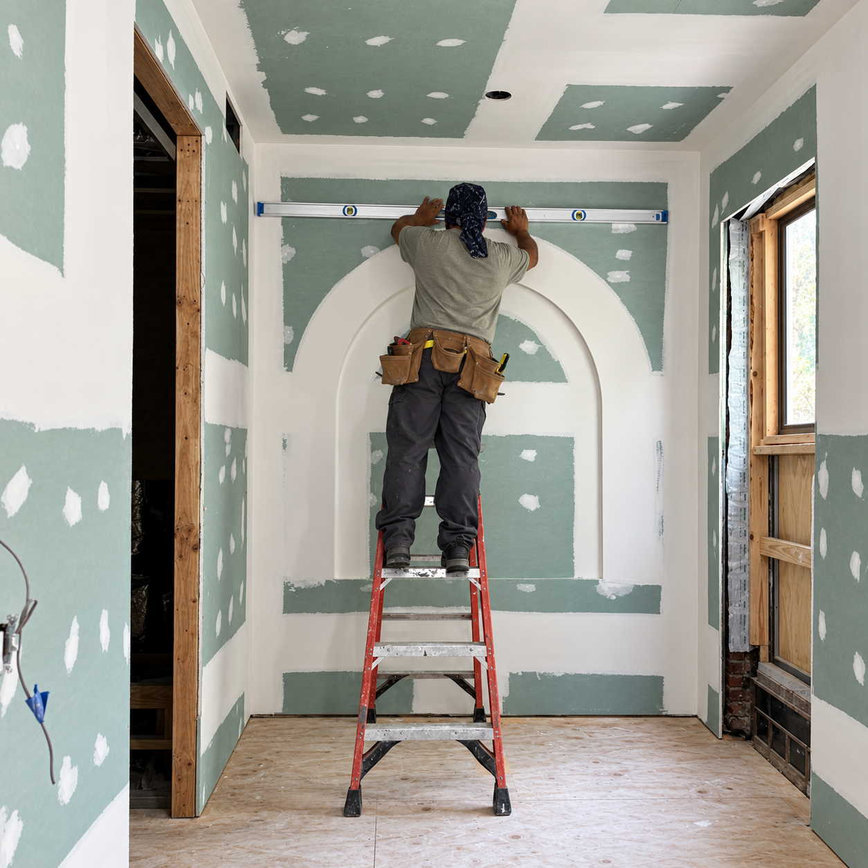 A traditional arched opening takes shape.
