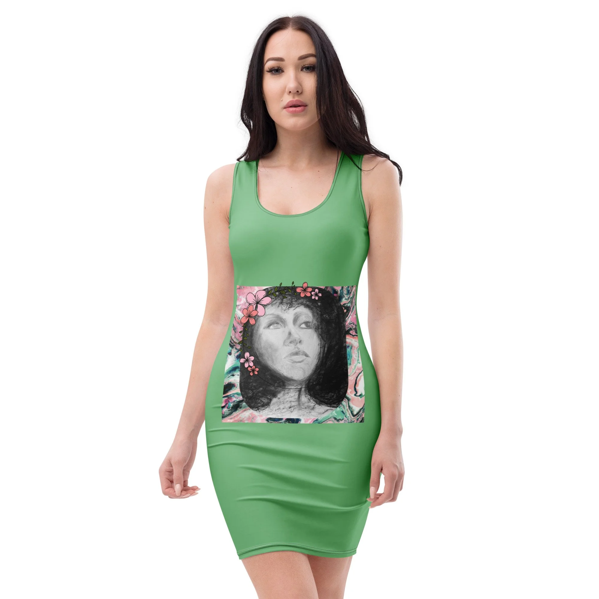 Green Afro Blossom Bodycon Dress