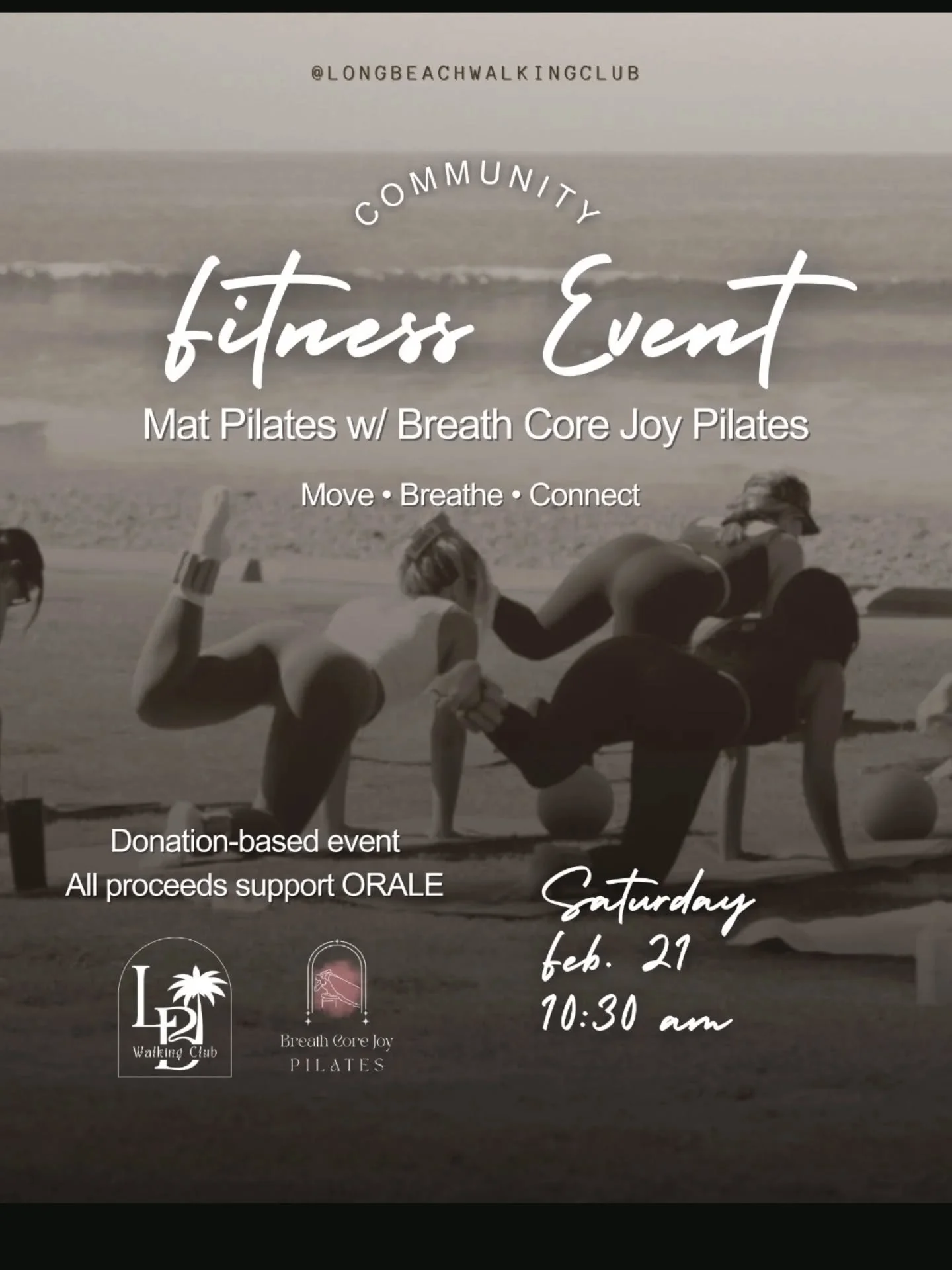 You heard right, Breath Core Joy Pilates &amp; @longbeachwalkingclub are joining forces for a cause &amp; well-being. DONATION BASED CLASS - funds to be donated to Or&aacute;le LB.

Mark your calendars, reserve your spot, bring your girlies and bros,