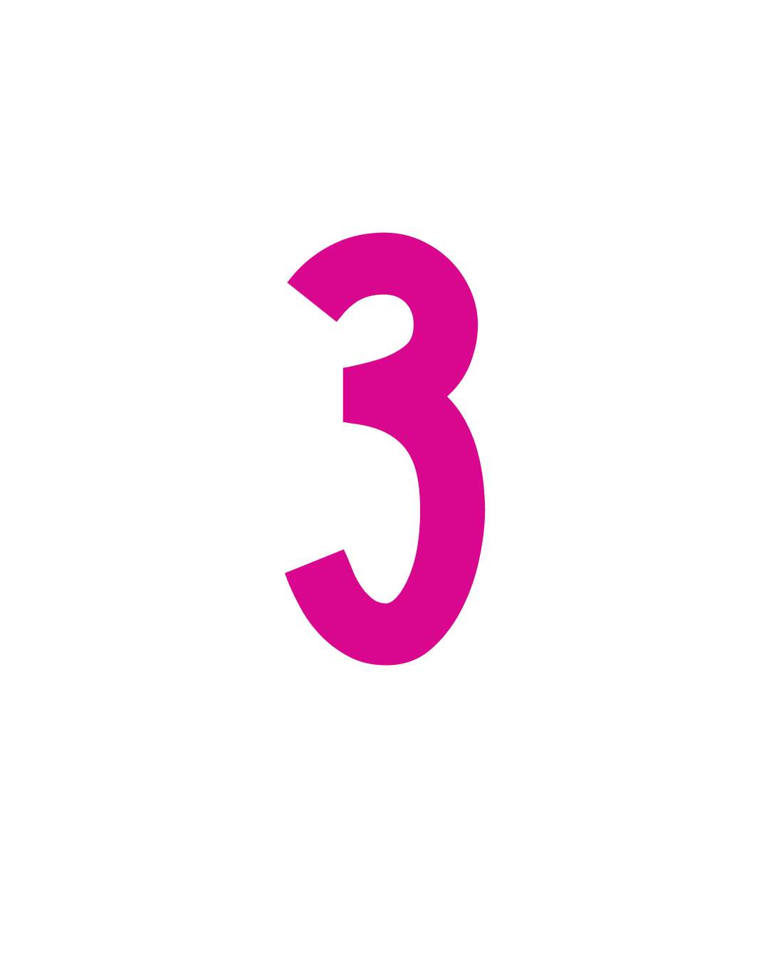 The number three in a magenta color.