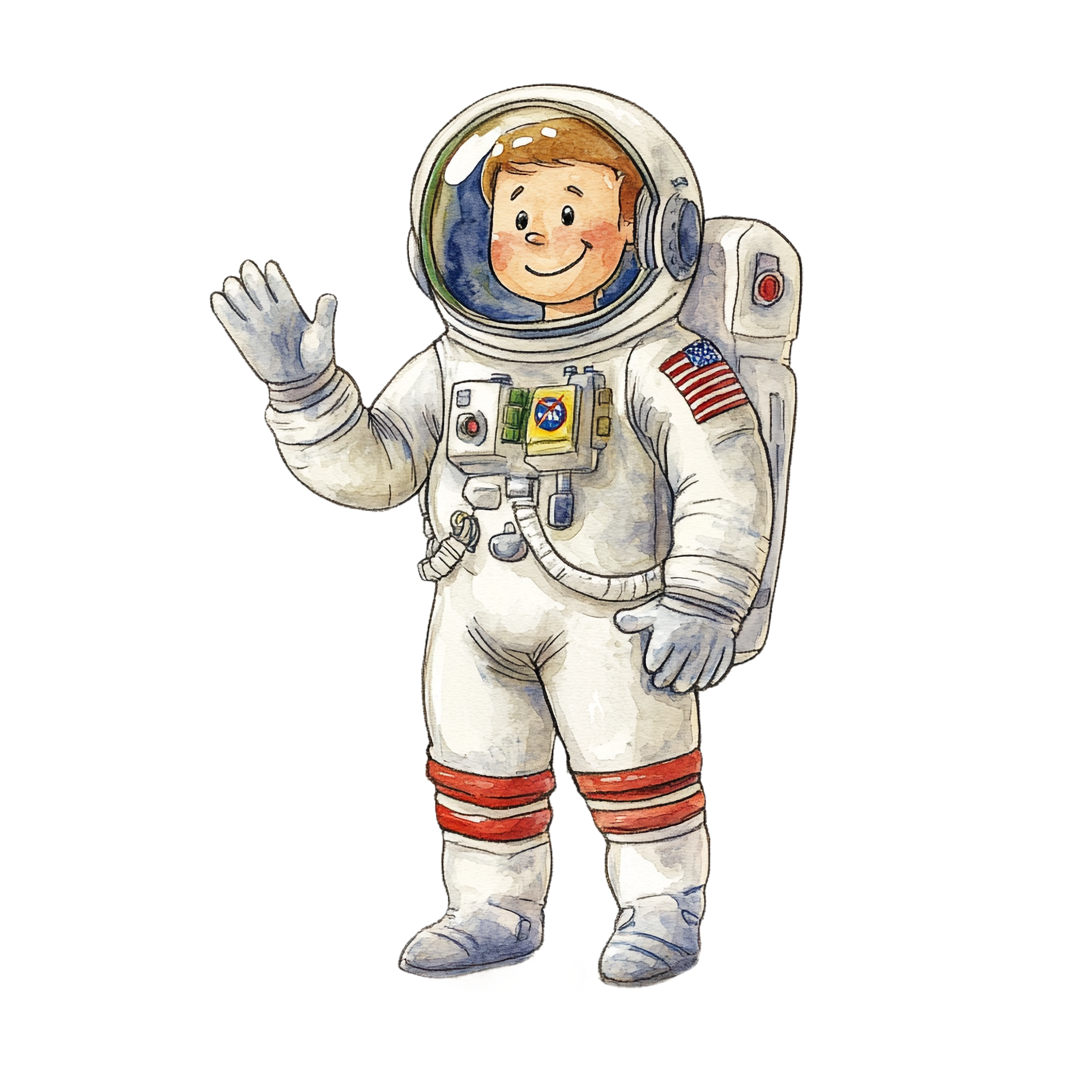 Kid in an astronaut suit waving.